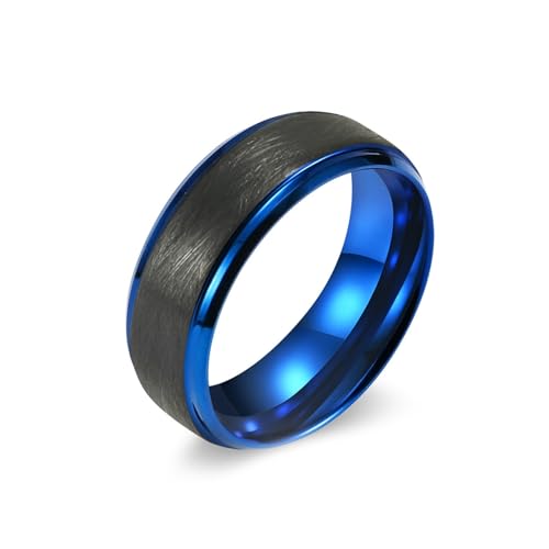 Ringe Frauen Vintage, Wolfram Ringe Blau Schwarz Größe 65 (20.7) Matt Gebürstet 8mm Personalisiert für Mutter Muttertag von Wycian