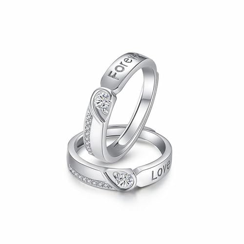 Ringe Paare Silberringe Damen 925 Ehering Sterling Silber Zirkonia für Immer Liebe Verstellbar Beliebt für Schwester Engagement Schmuck von Wycian
