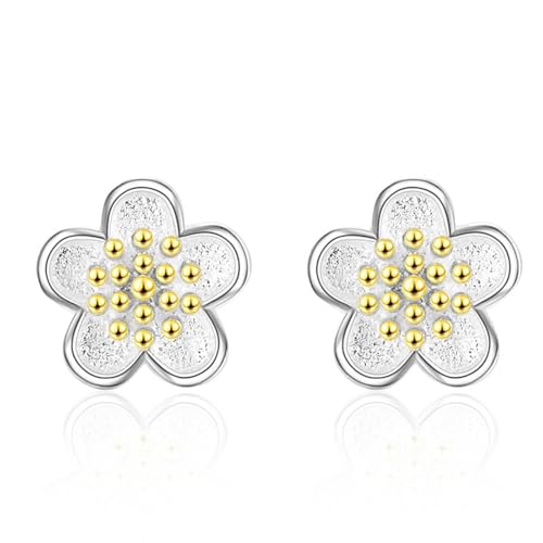 Schmuck Damen, Damen Ohrringe Blumen Gelb Versilbert Blütenform 8mm für Abschlussball Schmuck von Wycian