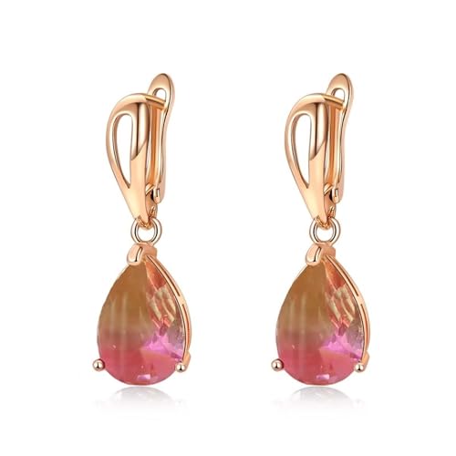 Schmuck Damen, Ohrringe Hängend Vergoldet Rosa Zirkonia Träne 33X15mm für Abschlussball Schmuck von Wycian