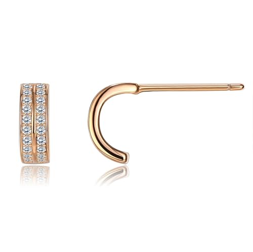 Schmuck Damen, Ohrstecker Gold Tragus S925 Sterling Silber Zirkonia Gebogener Doppelreihenbohrer für Geburtstag Schmuck von Wycian