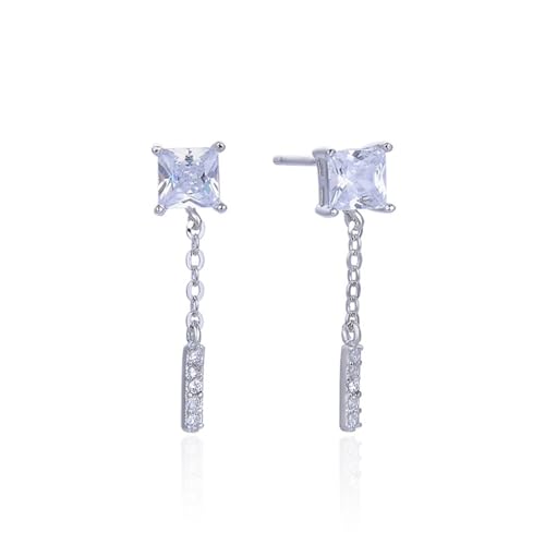 Schmuck Damen, Ohrstecker Silber 925 Zirkonia Quadratischer Edelstein und Balken 27.3X5.2mm für Jubiläum Schmuck von Wycian