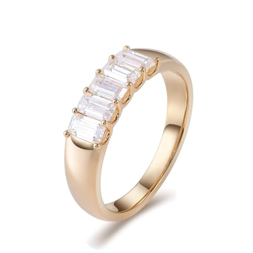 Trauringe Neu Wedding Rings 18K Gold Gelb Moissanit Rechteckig Größe 45 (14.3) Elegant für Tante Weihnachten Personalisierbar von Wycian