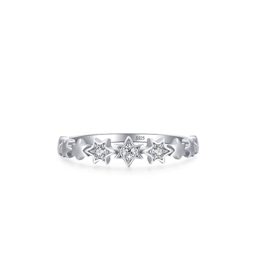 Verlobung Ring mit Gravur Eheringe 925 Sterling Silber 1.6mm Zirkonia Stern Größe 49 (15.6) für Damen Abschlussball von Wycian