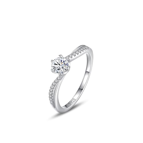 Verlobungsring Damen Nickelfrei Eheringe 925 Sterling Silber 1.5mm Zirkonia Solitaire mit Sechs Zinken Größe 49 (15.6) für Mutter Muttertag von Wycian