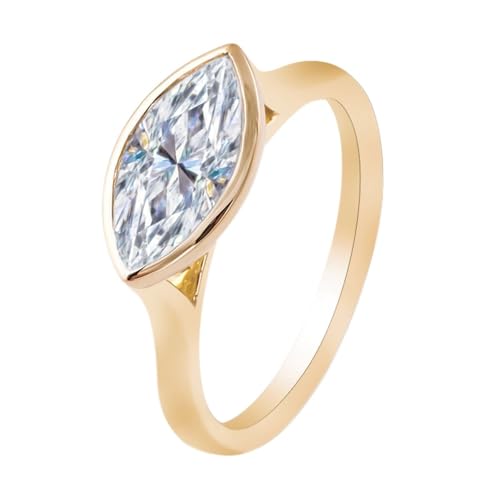 Verlobungsring Damen Nickelfrei Moissanite Ring Women'S 9K Gold Marquise mit Moissanit Größe 60 (19.1) Beliebt für Schwester Weihnachten Gravur von Wycian
