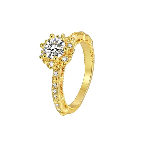 Verlobungsring Damen Ringe Gold 18K Au750 Moissanit Weißer Runder Moissanit Größe 45 (14.3) Klassisch für Mutter Weihnachten Personalisiert von Wycian