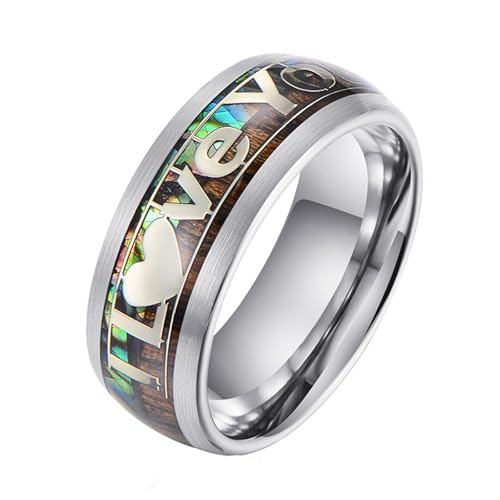 Verlobungsring Damen mit Gravur, Wolfram Ring Verlobung Schwarz Größe 54 (17.2) "Ich Liebe Dich" Holzopal Anpassbar für Frau Verlobung von Wycian