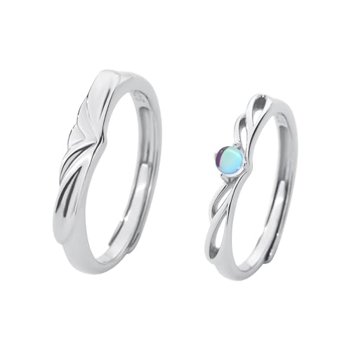 Verlobungsring Damen und Herren Ring Sterling Silber 925 Damen Sterlingsilber V-Förmiges Muster Verstellbar Beliebt für Paar Weihnachten Schmuck von Wycian