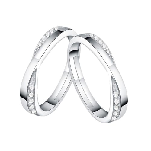Verlobungsring Herren Partnerringe Silber 925 Sterling Silber Zirkonia Möbiusband Verstellbar Beliebt für Paar Damen Weihnachten Schmuck von Wycian