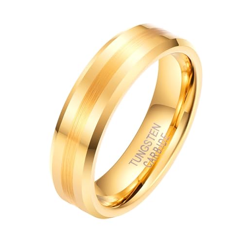Verlobungsring Vintage Damen, Wolfram Ring Partnerringe Gold Größe 67 (21.3) Poliert Matt Gebürstet 6mm Anpassbar für Frau Verlobung von Wycian