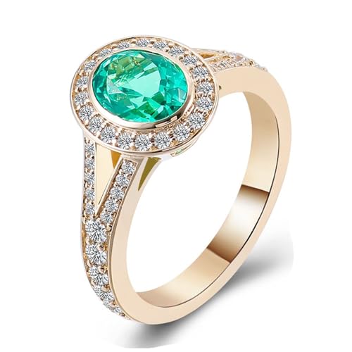 Verlobungsring Vintage Damen Wedding Rings 18K Gold Gelb Im Labor Hergestellter Smaragd Oval Größe 57 (18.1) Elegant für Tante Thanksgiving Gravur von Wycian