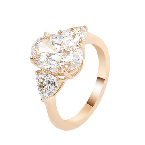 Verlobungsring Zart Goldene Ringe Ehe Gelb 14K Gold Moissanit Bienenform mit Ovalem Weißem Moissanit Größe 56 (17.8) Elegant für Schwester Jahrestag Gravur von Wycian