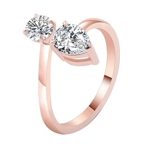 Verlobungsring Zart Rosegold Ring Damen 14 Karat Roségold Moissanit Poliert mit 0.4 Ct Rundem und 0.8 Ct Birnenförmigem Moissanit Größe 56 (17.8) Elegant für Schwester Verlobung Personalisierbar von Wycian