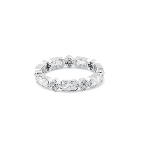 Wedding Ring, Ehering Damen Silber Einzeln 18K Weißgold Größe 54 (17.2) Moissanit Rechteckschliff Weiß Npassbar Für Hochzeit von Wycian