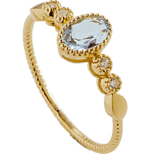 Wedding Ring Deko Eheringe 18K 18K Gold No-Metal-Stamp (Fashion Only) Aquamarin Oval mit Moissanit und Zirkonia Größe 45 (14.3) Klassisch für Frau Neujahr Personalisiert von Wycian