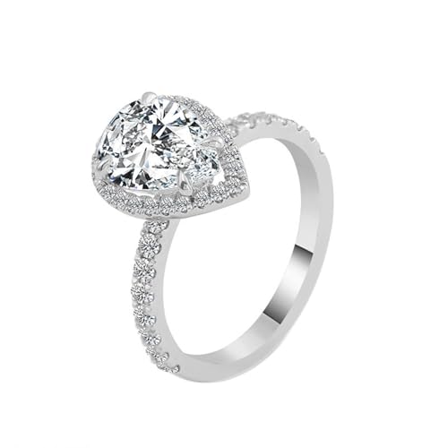 Wedding Ring Deko Verlobungsringe Weißgold 14 Karat Moissanit Träne Größe 52 (16.6) Beliebt für Frau Weihnachten Gravur von Wycian