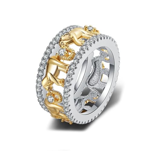Wedding Ring Eheringe 18K Silber 18K Gold Labordiamant Elefant mit Zirkonia Größe 50 (15.9) Klassisch für Frau Thanksgiving Gravur von Wycian
