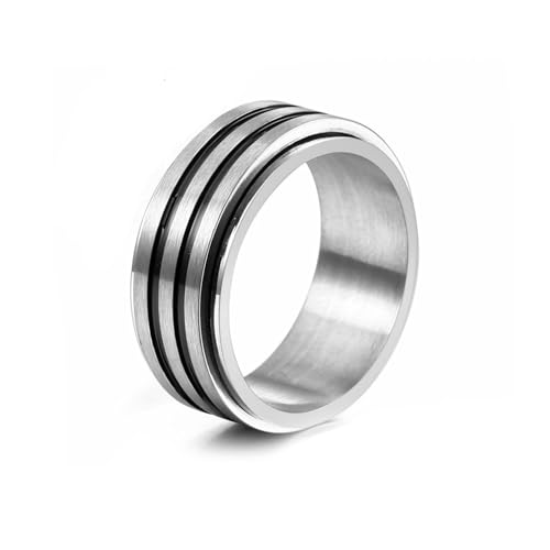 Wedding Ring Women, Ring Edelstahl Partner Silber Schwarz Größe 65 (20.7) 7.6mm Angst Spinner Ring Matt Gebürstet Rille Anpassbar für Frau Muttertag von Wycian