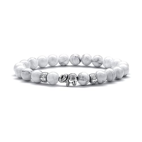 Wycian Armbänder Damen Boho, Lavastein Perlenarmband Kristall Weiß Elefant Lavasteinperle 18cmx8mm Elastisch 1er Naturstein für Hochzeit von Wycian