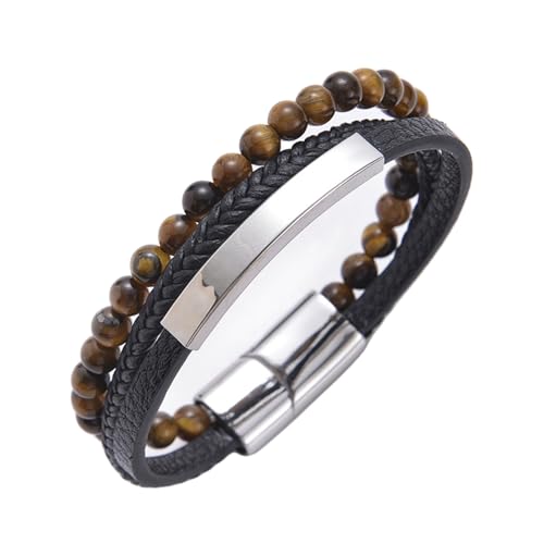 Wycian Armbänder Herren 21 Cm, Magnetarmband Perlen Tigerauge Schwarz Braun Versilbert Schicht Perlen Geflochten 21cmx6mm 1er Naturstein für Vatertag von Wycian