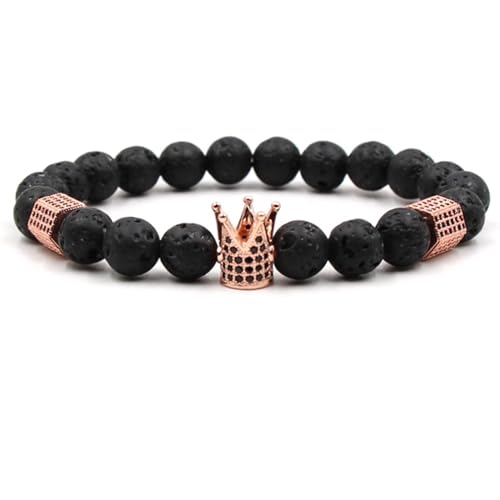 Wycian Armbänder Herren Gold, Armband Perlen 19 cm Zirkonia Kristall Rose Metalllegierung Krone und Sechseckige Säule 19cmx8mm Elastisch 1er Naturstein von Wycian