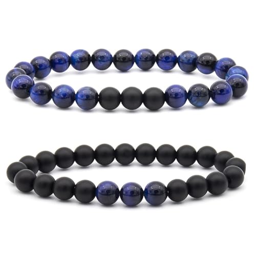 Wycian Armbänder für Paare 2 Stück, Armbänder Herren Kugeln Perlen Tigerauge Kristall Blau Schwarz Mode Elegante Perlen 8mm Naturstein für Muttertag von Wycian