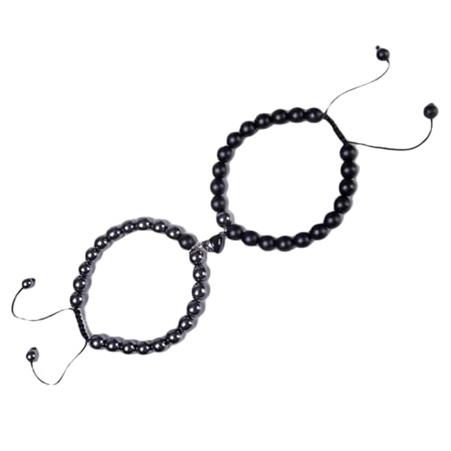 Wycian Armbänder für Paare 2 Stück, Magnetarmband Damen Perlen Hematit Kristall Schwarz Herz-Magnet-Perlenpaare 16.7cmx8mm Naturstein für Jahrestag von Wycian
