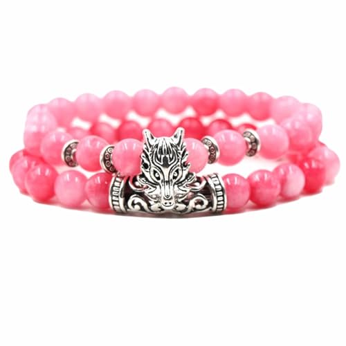 Wycian Armband Damen Edelstahl, Herren Armband Drache Perlen Zirkonia 2er Rosa Stein 19cmx8mm Naturstein für Jahrestag von Wycian