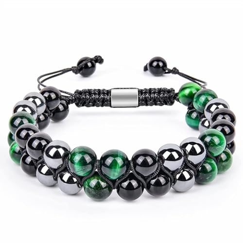 Wycian Armband Damen Zart, Armband Herren 8mm Perlen Achat Kristall Schwarz Grün 2-Lagiges Geflochtenes Tigerauge 30cmx8mm Magnet 1er Naturstein Hochzeit von Wycian