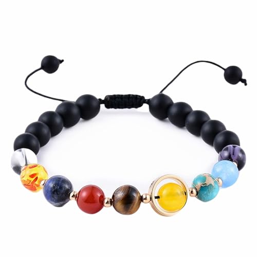 Wycian Armband Edelstahl Damen, Armbänder für Herren Verstellbar Perlen Bernstein Bunt Acht Planeten Verstellbar 19cmx8mm 1er Naturstein für Jahrestag von Wycian