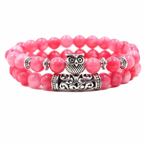 Wycian Armband Perlen Rosa, Armband Edelstahl Frauen Zirkonia 2er Stein 19cmx8mm Naturstein für Muttertag von Wycian