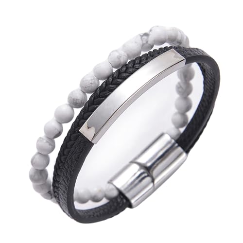 Wycian Armband Silber 21 Cm, Magnetarmband Pärchen Perlen Magnesit Schwarz-Weiss Versilbert Schicht Perlen Geflochten 21cmx6mm 1er Naturstein für Muttertag von Wycian