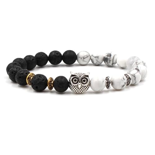 Wycian Armband Silber Frauen, Armband Herren 19 cm Perlen Zirkonia Kristall Metalllegierung Eule 19cmx8mm 1er Naturstein für Verlobung von Wycian
