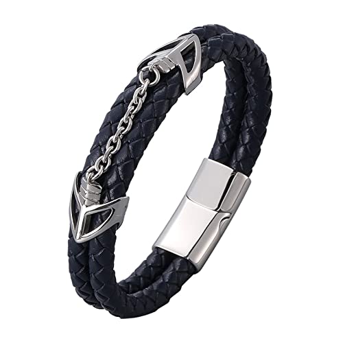 Wycian Armband Silber Männer, Armbänder für Herren Geflochtenes Lederband mit Pfeil-Magnetschnalle 16.5CM Rostfreier Stahl für Männer Frauen von Wycian