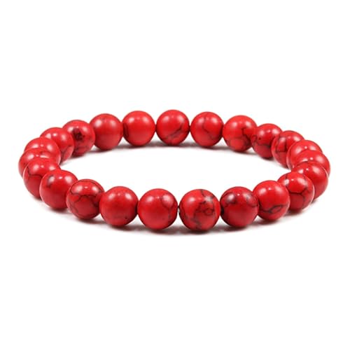 Wycian Armband Türkis Perlen Armband Männer Rot Flex Rot Runde Form Türkis 19cm x 8mm Naturstein für Hochzeit 1er von Wycian