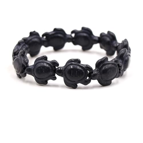 Wycian Armkette Damen, Armbänder für Herren 22 cm Perlen Magnesit Kristall Schwarz Elastischer Schildkröten-Naturstein 19cmx16mm Elastisch 1er Naturstein von Wycian