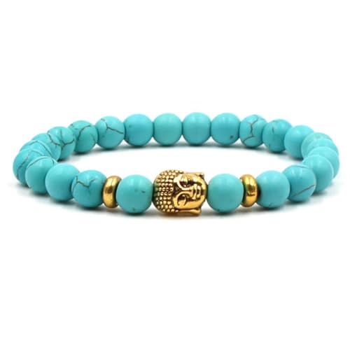 Wycian Armreif Gold, Armband Türkis Perlen Kristall Metalllegierung Buddha 19cmx8mm Elastisch 1er Naturstein für Muttertag von Wycian