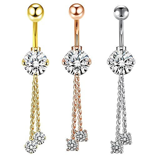Wycian Bauchnabelpiercing Unten, Bauchnabelpiercing Edelstahl 3pcs Dreifarbig Runder Zirkonia Bauchnabelpiercing für Damen von Wycian