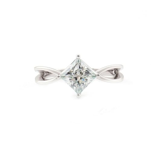 Wycian Bff Ring Verlobungsring Weißsgold Damen 18 Karat Moissanit mit 1 Karat Quadratischem Moissanit Größe 52 (16.6) Einfach für Lesben Cocktail Personalisiert von Wycian