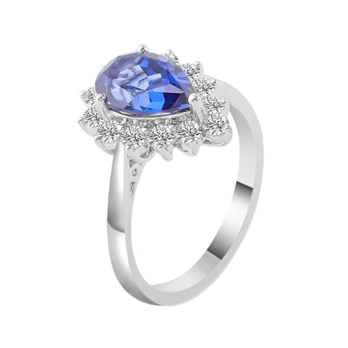 Wycian Blaue Ringe Frauen Freundschaftsringe Weissgold 9K Hergestellter Saphir Träne Größe 62 (19.7) Beliebt für Frau Weihnachten Gravur von Wycian