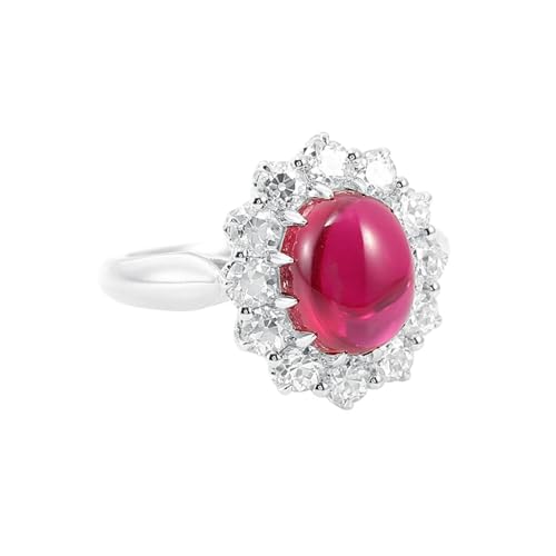 Wycian Blumen Ring, Diamond Ring Eternity 9 Karat Weißgold Größe 65 (20.7) Created-Ruby Ovalschliff Rot Gravur Für Abschlussball von Wycian