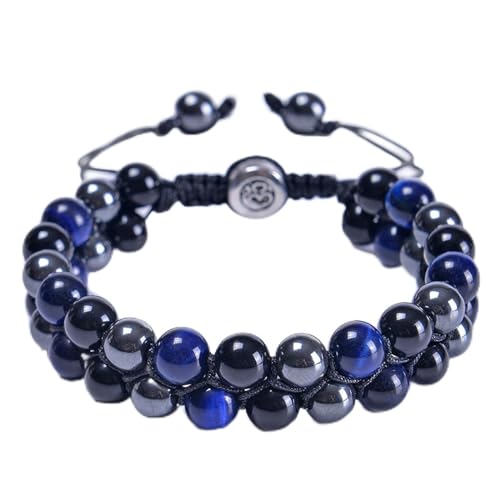 Wycian Bracelet Men Blue, Armband Herren Magnet Perlen Tigerauge Kristall Trendige Zweilagige Perlen 29.9cmx8mm 1er Naturstein für Geburtstag von Wycian