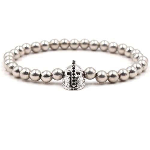 Wycian Bracelet Men Silver, Armkette Herren 19cm Perlen Zirkonia Versilbert Helm 19cmx8mm 1er Naturstein für Valentinstag von Wycian