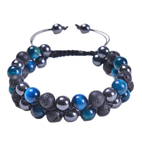 Wycian Bracelet Ornament, Lavastein Armband Herren Perlen Kristall Schwarz Blau 2-Lagiger Geflochtener Lavastein 30cmx8mm 1er Naturstein für Geburtstag von Wycian