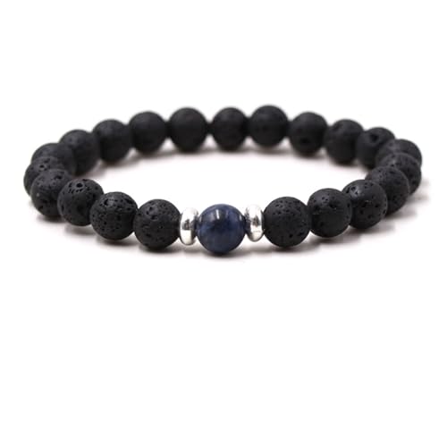 Wycian Buddhistisches Armband Damen, Armband Perlen 8mm Lavagestein Kristall Schwarz Unisex Lava Rock Perlen 19cmx8mm 1er Naturstein für Hochzeit von Wycian