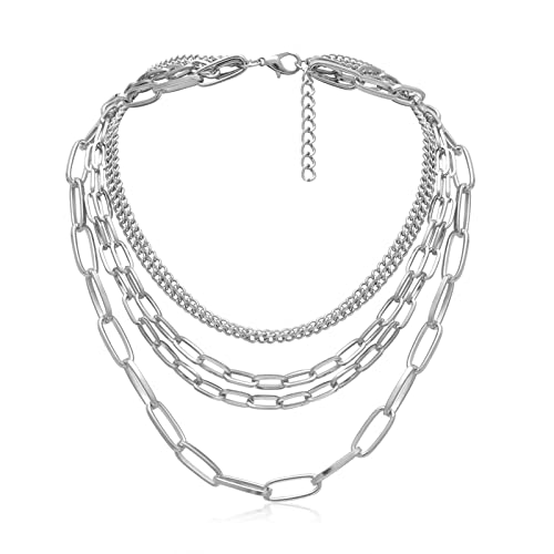 Wycian Damen Kette, Kette Silber Teenager Mädchen 5 Lagige Kette Geometrische Fransen Verstellbare Halskette für Frauen Party Jubiläum von Wycian