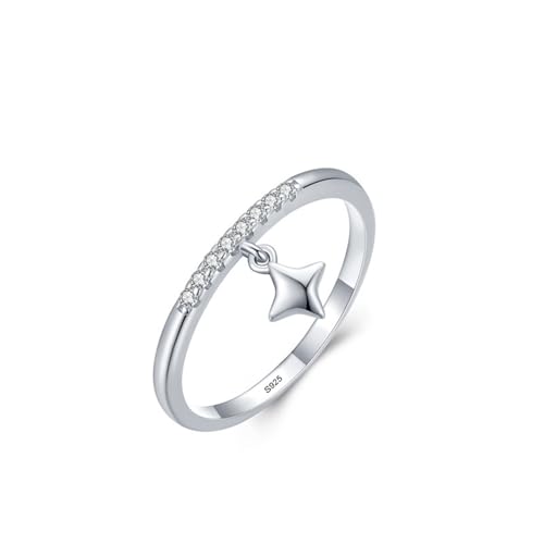 Wycian Damen Ring 57 Freundschaftsringe mit Stein 925er Sterlingsilber 1.6mm mit Einem Stern-Charme für Muttertag von Wycian