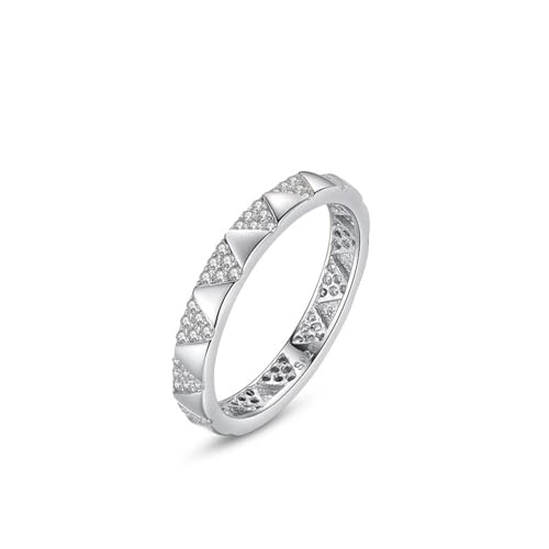 Wycian Damen Ring 57 Partner Ringe mit Stein 925er Sterlingsilber 3mm Geometrisches Dreiecksmuster für Verlobung von Wycian