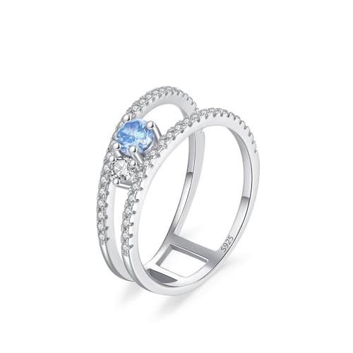 Wycian Damen Ring 57 Partner Ringe mit Stein 925er Sterlingsilber Doppellagiges Inlay-Design für Frau Jahrestag von Wycian